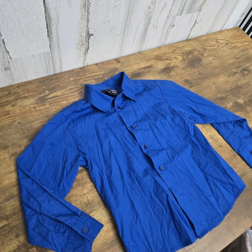 Nautica Boys Vibrant Blue Long Sleeve Button Down Shirt Size 7